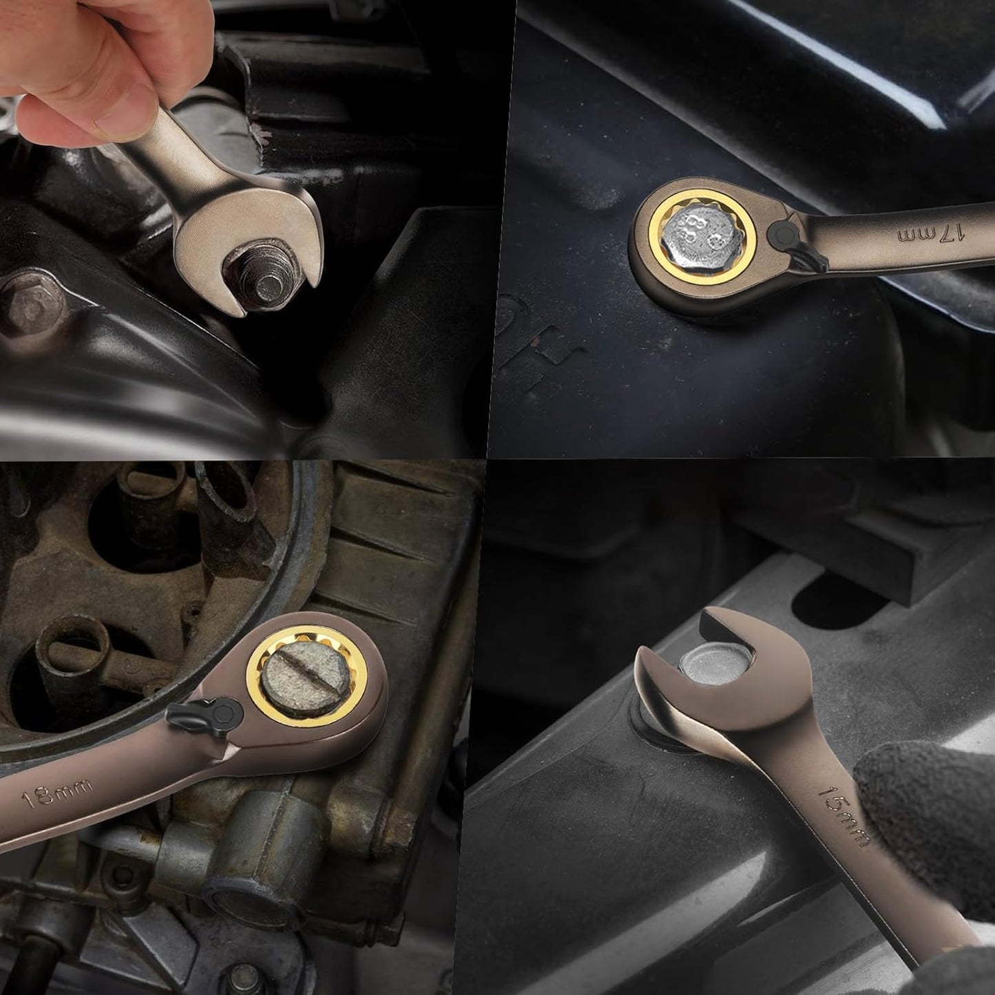 DISEN 12-Piece Reversible Ratcheting Wrench Set | Metric 8-19mm | 72-Tooth Crank Design | CR-V Steel with Nickel Plating & Organizer Rack