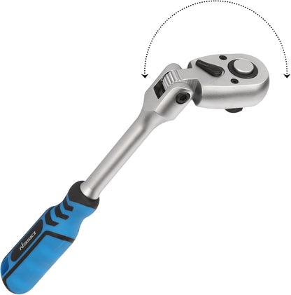 DISEN 1/2" Drive Flex-Head Ratchet Wrench | 72-Tooth, Quick Release, Reversible Switch, Soft Grip Handle | Chrome Plated CR-V Steel