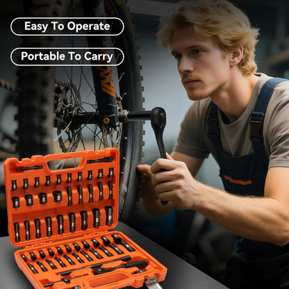 DISEN 57-Piece 1/4" Drive Impact Socket Set | Deep & Shallow SAE/Metric Sockets | CR-V Steel | Quick-Release Ratchet & Adapter Kit | Heavy-Duty Storage Case