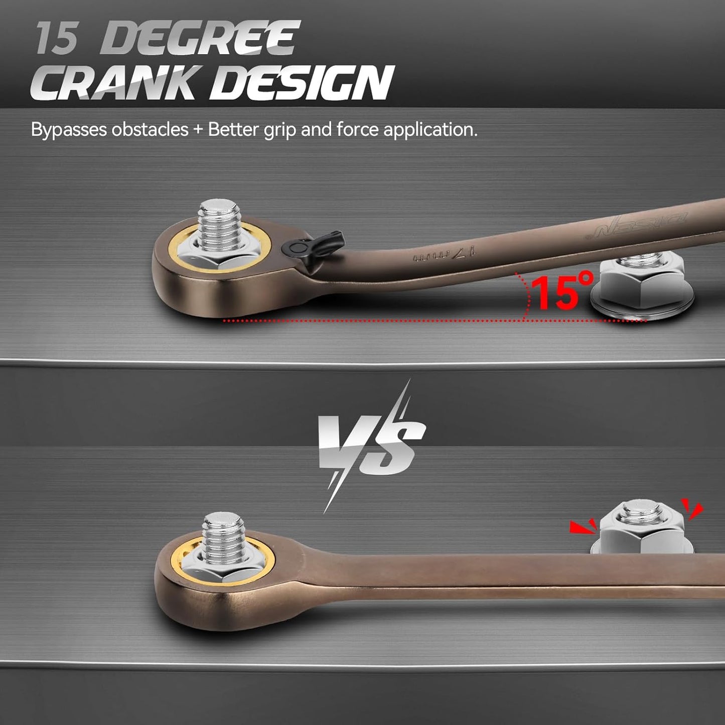 DISEN 12-Piece Reversible Ratcheting Wrench Set | Metric 8-19mm | 72-Tooth Crank Design | CR-V Steel with Nickel Plating & Organizer Rack
