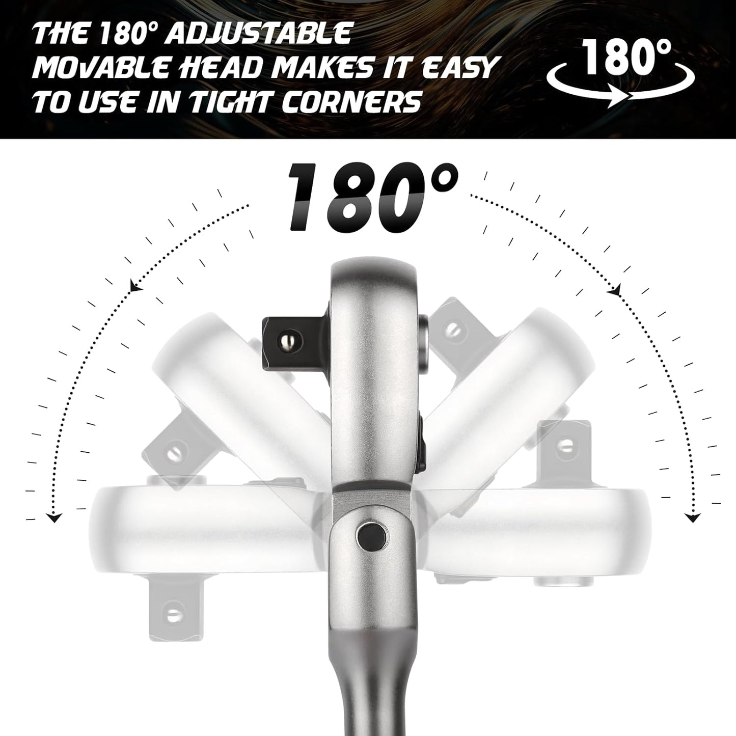 DISEN 1/2" Drive Flex-Head Ratchet Wrench | 72-Tooth, Quick Release, Reversible Switch, Soft Grip Handle | Chrome Plated CR-V Steel