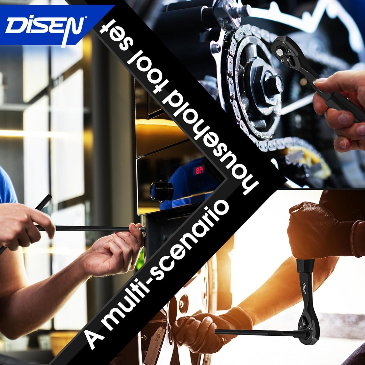 DISEN 57-Piece 1/4" Drive Impact Socket Set | Deep & Shallow SAE/Metric Sockets | CR-V Steel | Quick-Release Ratchet & Adapter Kit | Heavy-Duty Storage Case