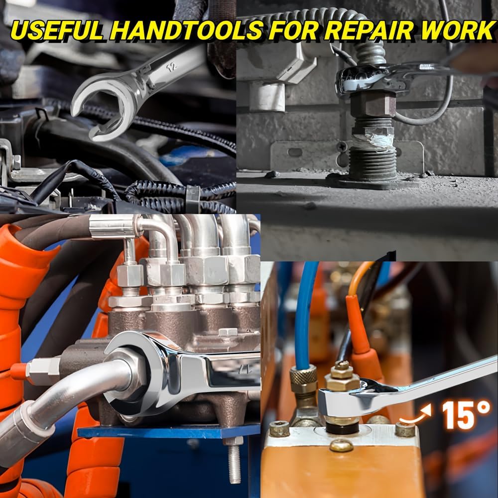 DISEN 12-Piece Flare Nut Wrench Set | Metric & SAE (1/4–7/8", 6–21mm) | CR-V Steel Line Wrench Kit with Offset Head & Organizer Pouch