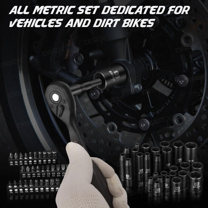 DISEN 64-Piece 1/4" Drive Socket Wrench Set | Deep & Shallow Metric Sockets 4–15mm | 72-Tooth Ratchet | CR-V Steel | with Carrying Case