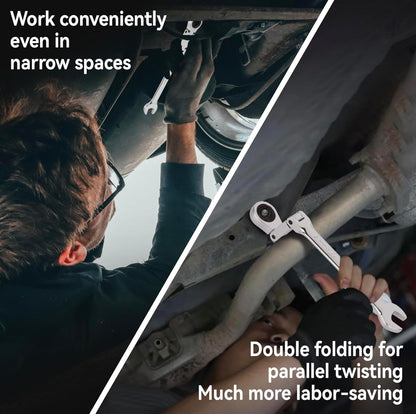 DISEN 13-Piece Flex Head Ratcheting Wrench Set SAE | Double Jointed, Long Open & Box End Wrenches 1/4''–3/4'' | 72-Tooth CR-V Steel with Storage Case