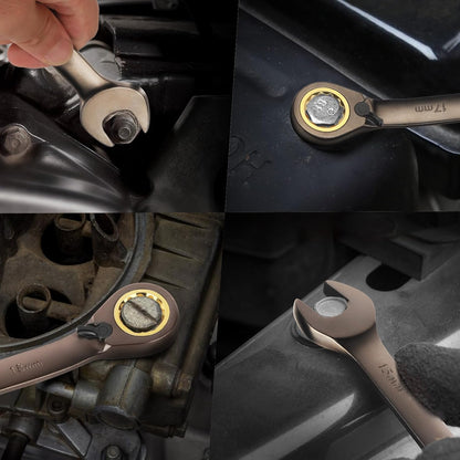 DISEN 12-Piece Reversible Ratcheting Wrench Set | Metric 8-19mm | 72-Tooth Crank Design | CR-V Steel with Nickel Plating & Organizer Rack