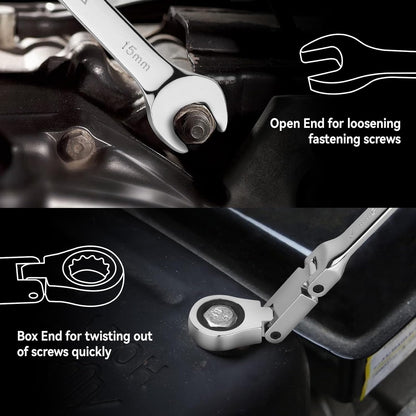 DISEN 12-Piece Reversible Ratcheting Wrench Set | Metric 8–19mm | 72-Tooth CR-V Steel with Crank Handle & Organizer Rack
