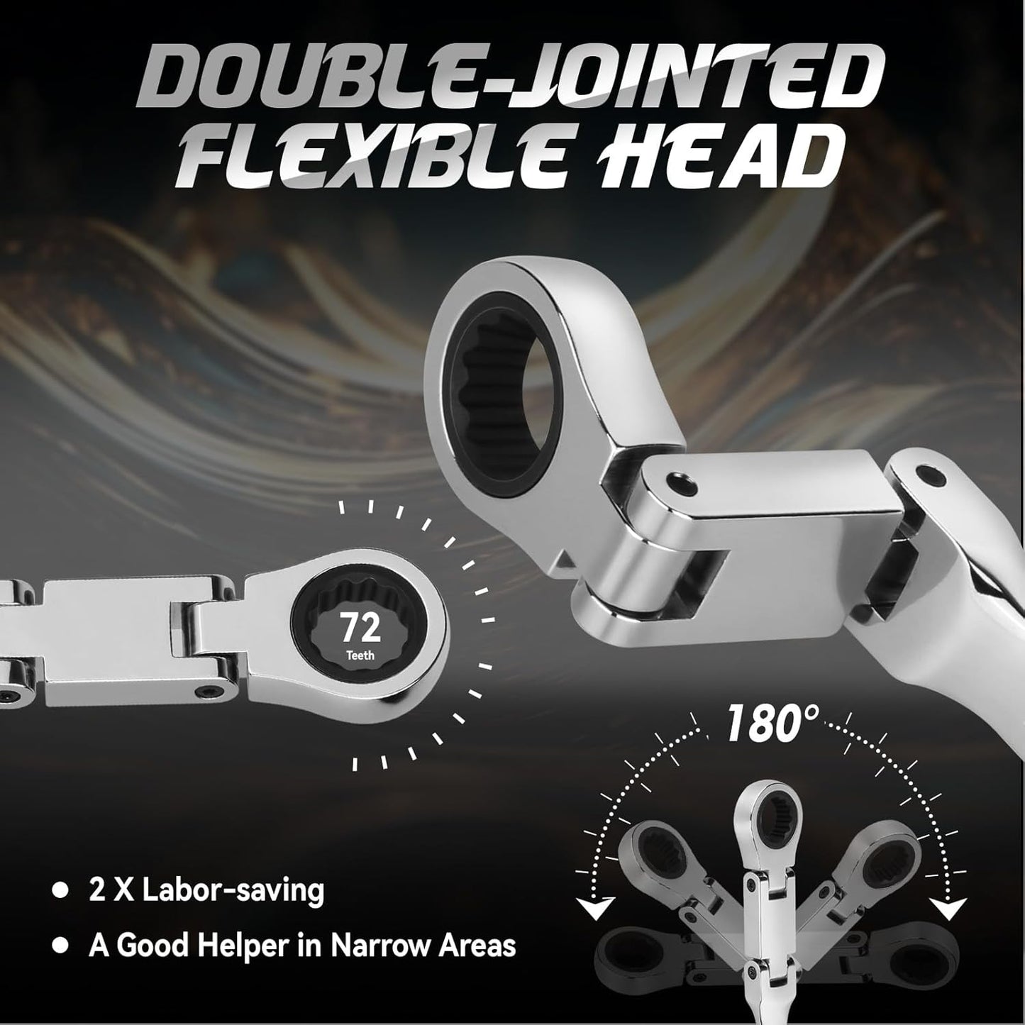 DISEN 13-Piece Flex Head Ratcheting Wrench Set SAE | Double Jointed, Long Open & Box End Wrenches 1/4''–3/4'' | 72-Tooth CR-V Steel with Storage Case