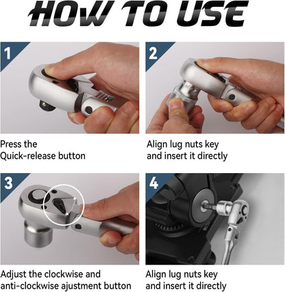DISEN 1/2" Drive Flex-Head Ratchet Wrench | 72-Tooth, Quick Release, Reversible Switch, Soft Grip Handle | Chrome Plated CR-V Steel