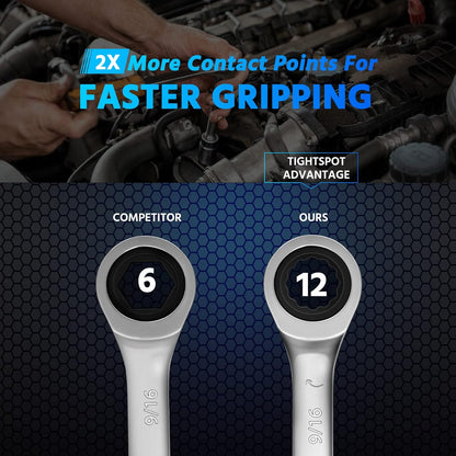 DISEN 22-Piece Ratcheting Wrench Set | Metric & SAE (6–18mm, 1/4"–3/4") | 72-Tooth, 12-Point CR-V Combination Wrenches with Organizer Roll Bag