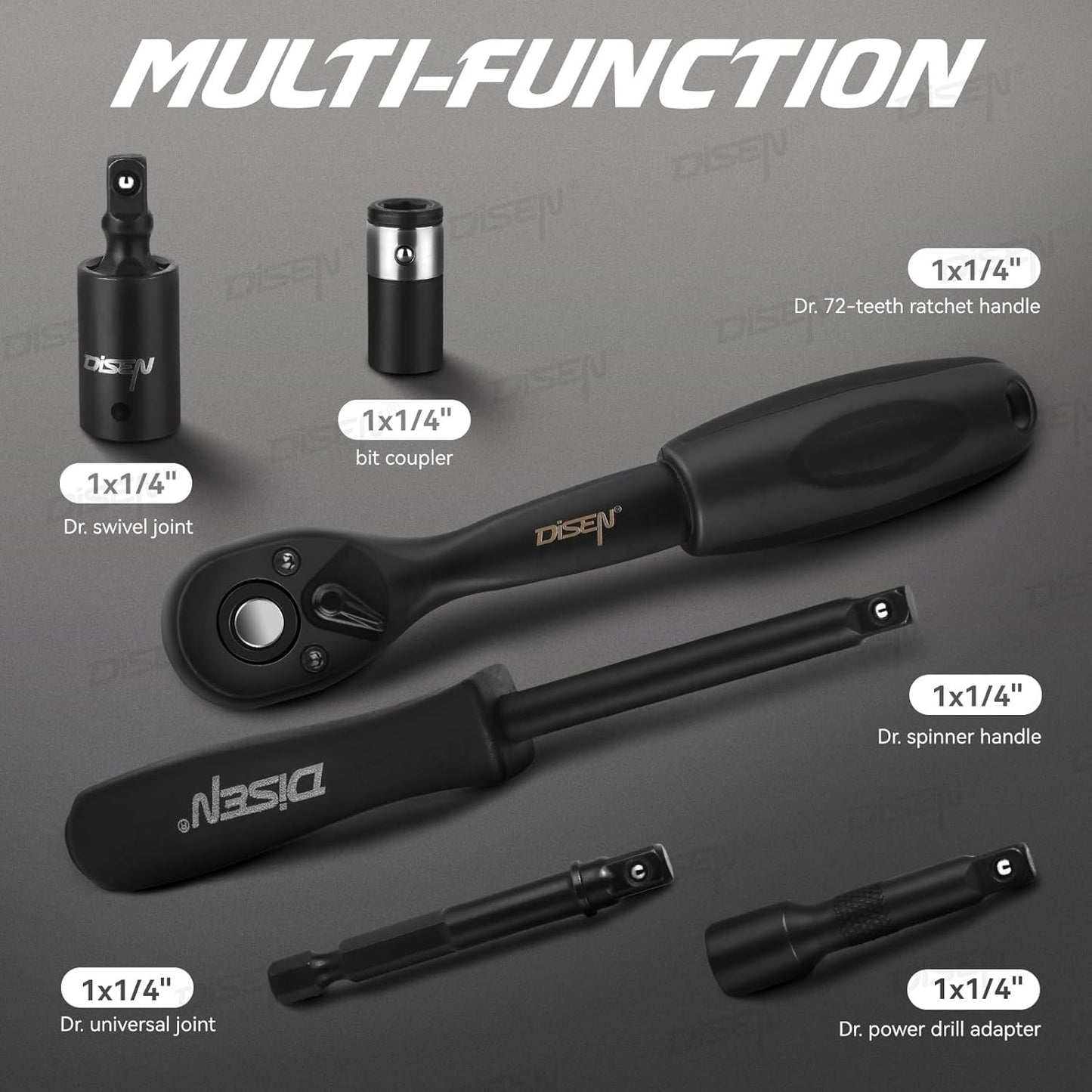 DISEN 64-Piece 1/4" Drive Socket Wrench Set | Deep & Shallow Metric Sockets 4–15mm | 72-Tooth Ratchet | CR-V Steel | with Carrying Case