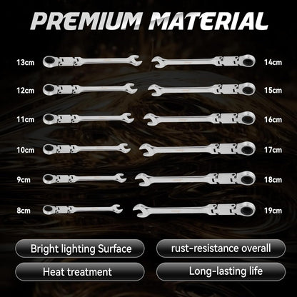 DISEN 12-Piece Reversible Ratcheting Wrench Set | Metric 8–19mm | 72-Tooth CR-V Steel with Crank Handle & Organizer Rack