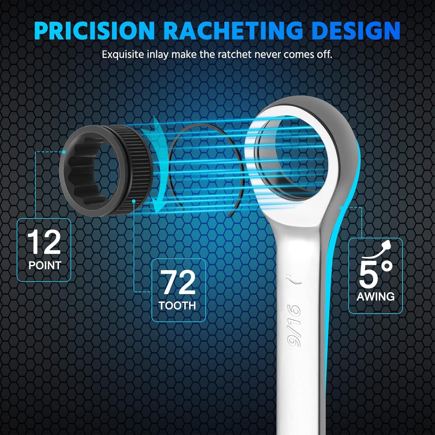 DISEN 22-Piece Ratcheting Wrench Set | Metric & SAE (6–18mm, 1/4"–3/4") | 72-Tooth, 12-Point CR-V Combination Wrenches with Organizer Roll Bag