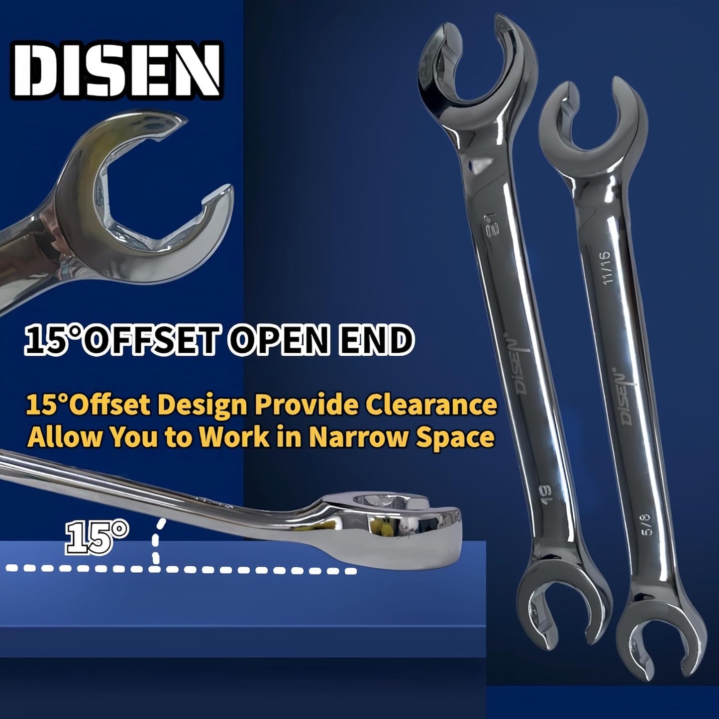 DISEN 12-Piece Flare Nut Wrench Set | Metric & SAE (1/4–7/8", 6–21mm) | CR-V Steel Line Wrench Kit with Offset Head & Organizer Pouch