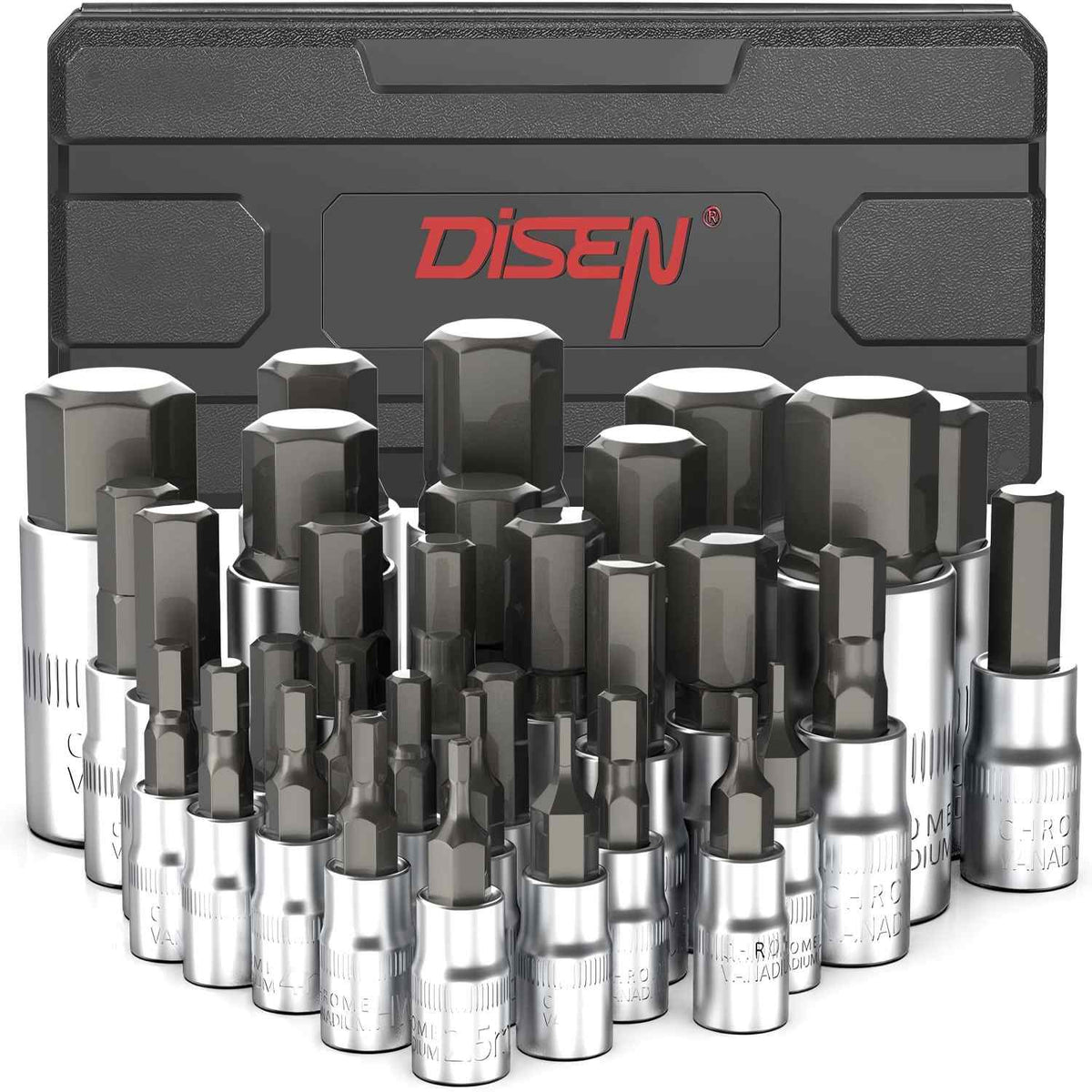 DISEN 32-Piece HEX Bit Socket Set, SAE & Metric Allen Socket Set