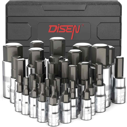 DISEN 32-Piece HEX Bit Socket Set, SAE & Metric Allen Socket Set