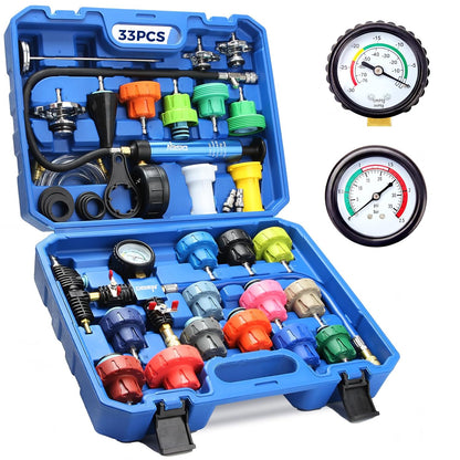 DISEN 33-Piece Coolant Pressure Tester & Vacuum Refill Kit, 23 Radiator Adapters for Cars, Trucks & SUVs