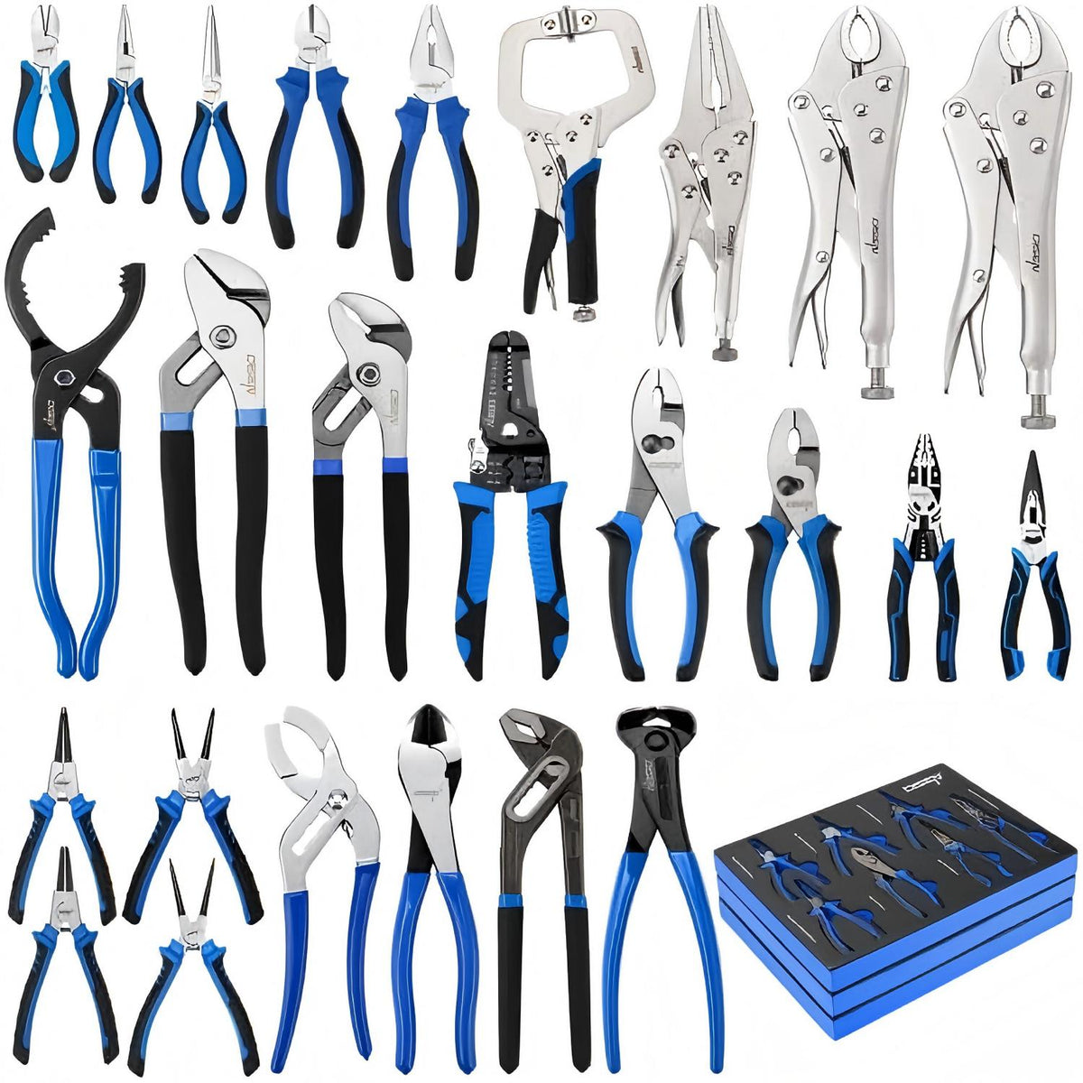 DISEN 25-Piece Pliers Set, Multi-Purpose Assortment with Groove Joint, Needle Nose, Locking & Wire Stripper Pliers