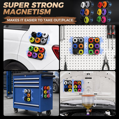 DISEN 17-Piece Engine Oil Funnel Kit, 2L Leak-Proof Funnel with 12 Adapters & Magnetic Storage Trays