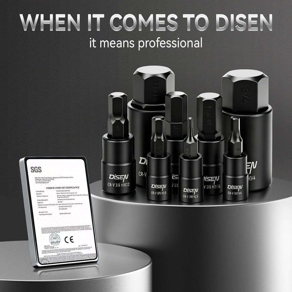 DISEN 32-Piece Black HEX Bit Impact Socket Set, SAE & Metric Allen Sockets