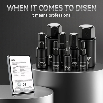 DISEN 32-Piece Black HEX Bit Impact Socket Set, SAE & Metric Allen Sockets
