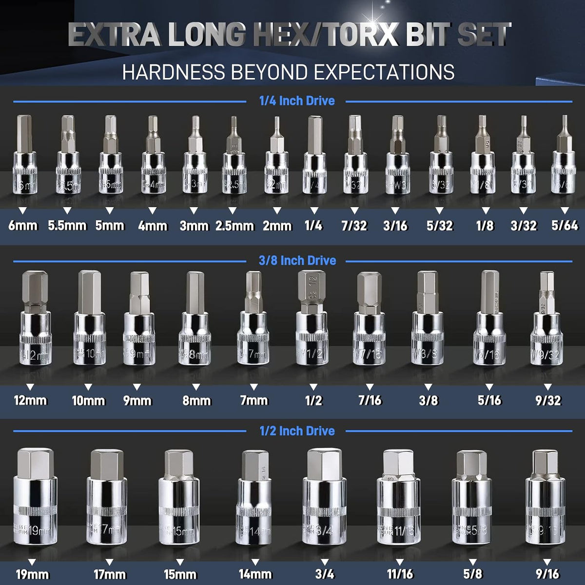 DISEN 32-Piece HEX Bit Socket Set, SAE & Metric Allen Socket Set