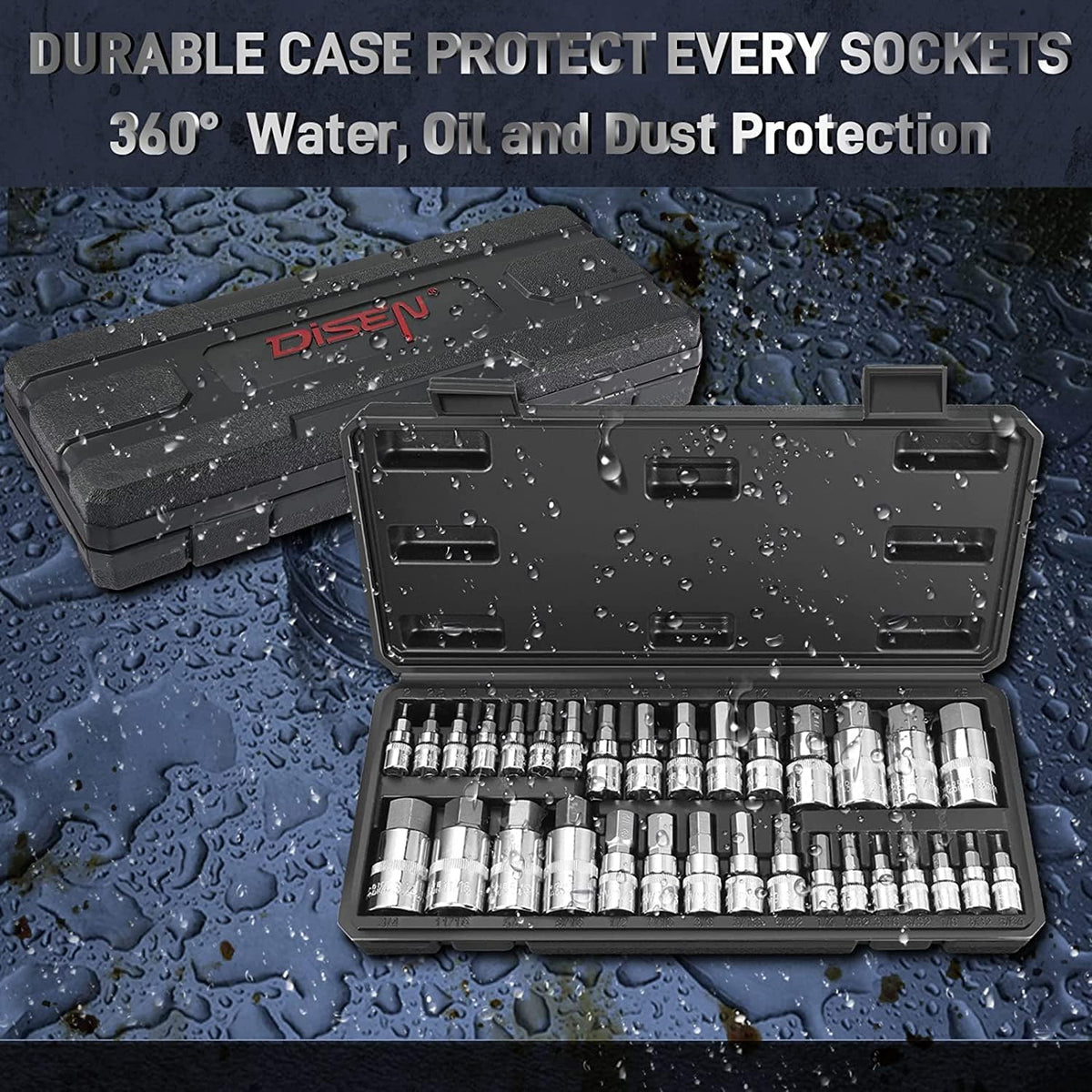 DISEN 32-Piece HEX Bit Socket Set, SAE & Metric Allen Socket Set