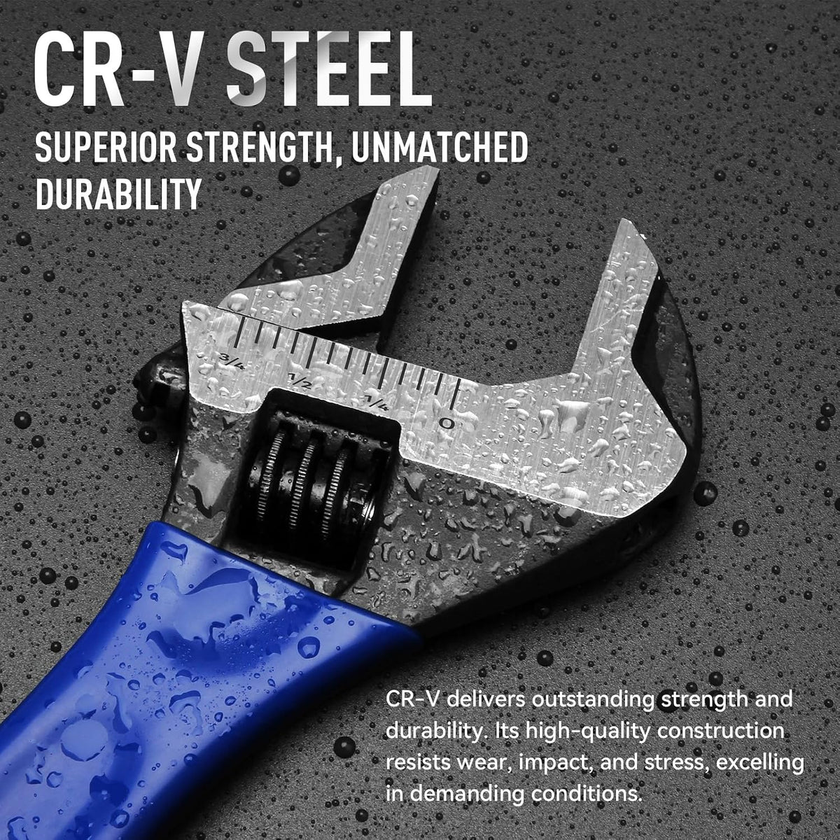 DISEN 4-Piece Adjustable Wrench Set, 6", 8", 10" & 12", Wide Jaw CR-V Steel with Cushion Grip