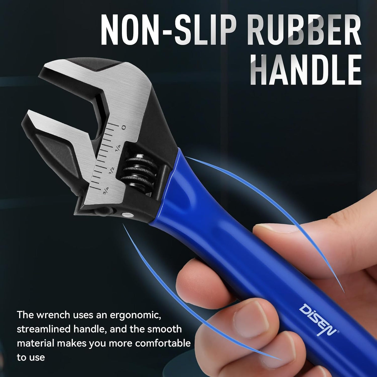 DISEN 4-Piece Adjustable Wrench Set, 6", 8", 10" & 12", Wide Jaw CR-V Steel with Cushion Grip
