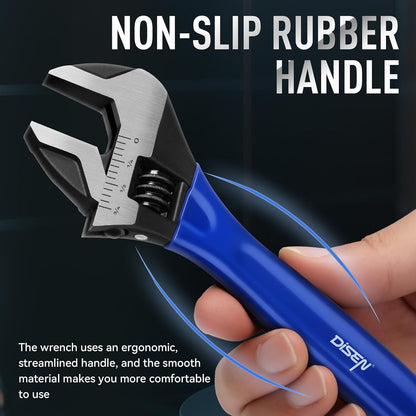 DISEN 4-Piece Adjustable Wrench Set, 6", 8", 10" & 12", Wide Jaw CR-V Steel with Cushion Grip