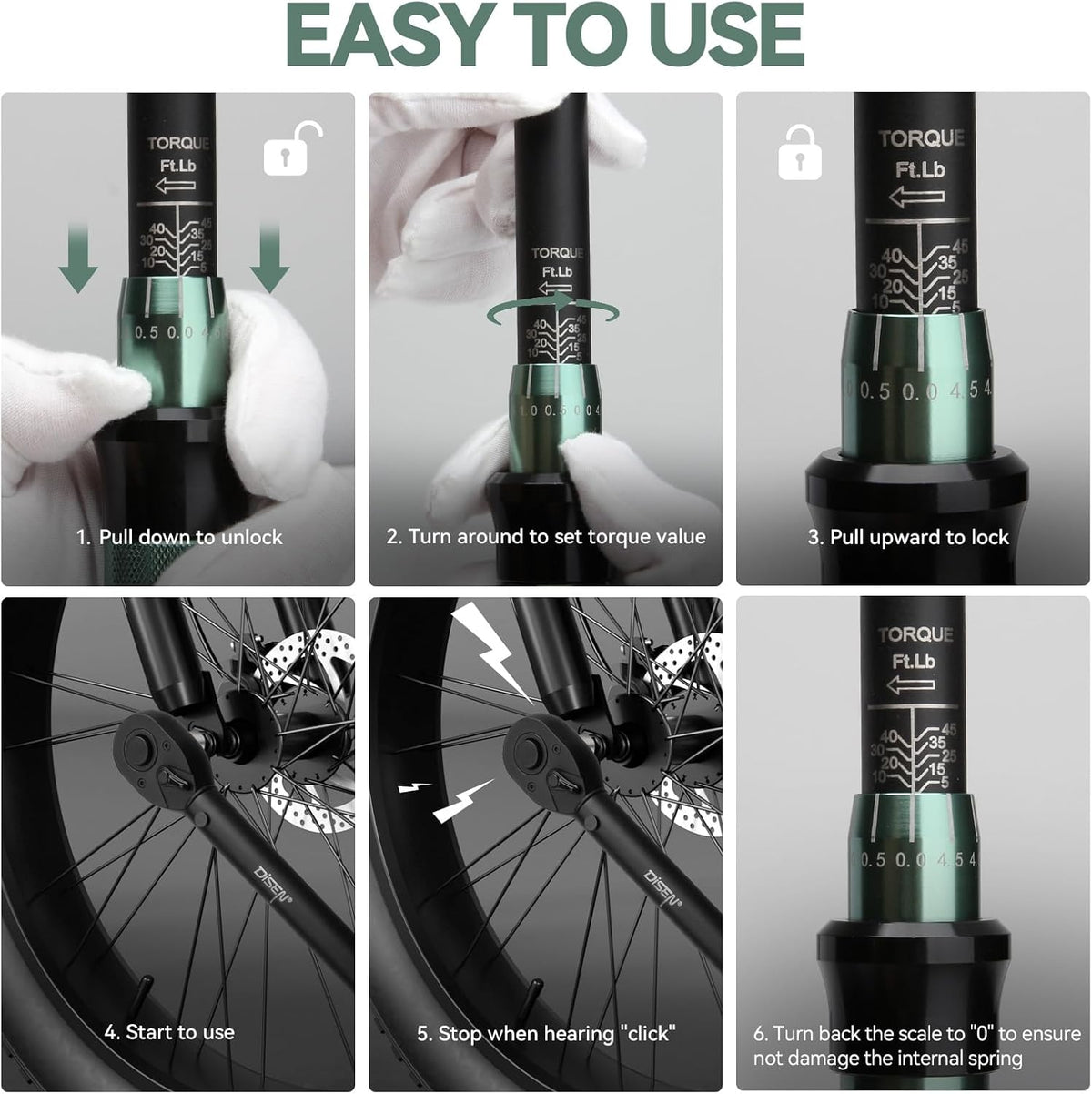 DISEN 9-Piece Click Torque Wrench Set, 1/4", 3/8" & 1/2" Drive, ±3% Accuracy with 6 Adapters