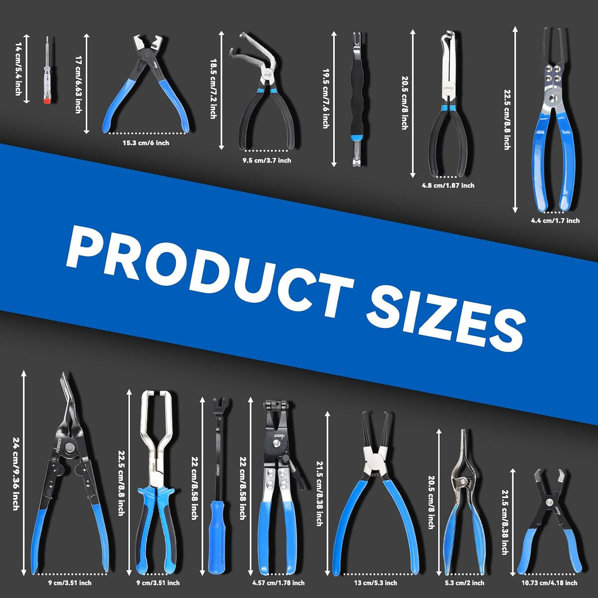 DISEN 13-Piece Automotive Disconnect Pliers Set, Electrical Connector Removal Tools for Fuel Lines, Hoses & Wiring Harnesses