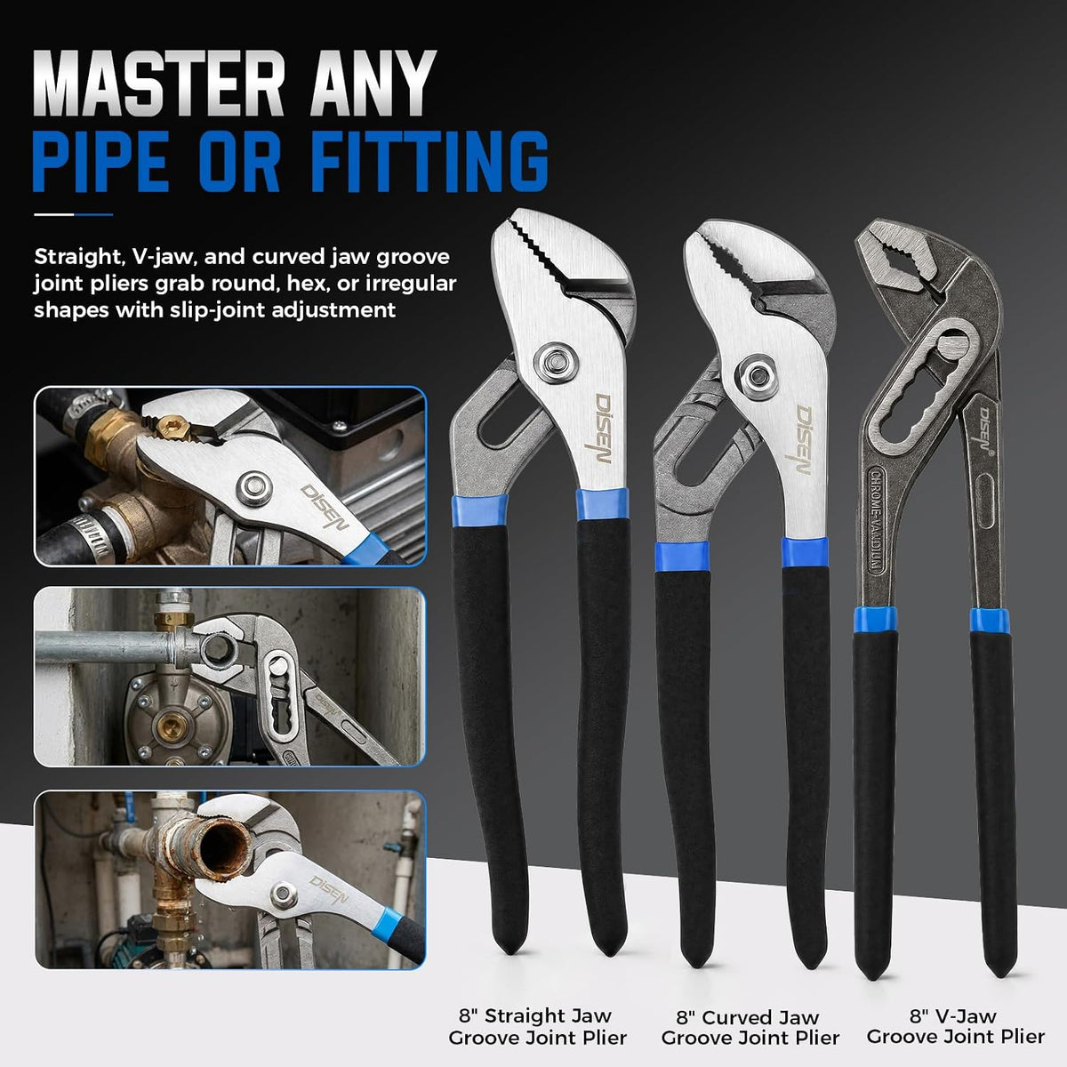 DISEN 25-Piece Pliers Set, Multi-Purpose Assortment with Groove Joint, Needle Nose, Locking & Wire Stripper Pliers