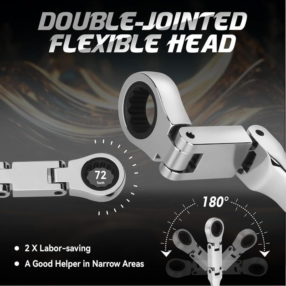 DISEN 25-Piece SAE & Metric Double-Fold Flex-Head Ratcheting Wrench Set, 72-Tooth CR-V Steel
