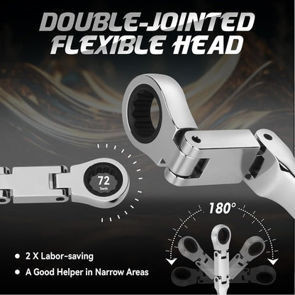 DISEN 25-Piece SAE & Metric Double-Fold Flex-Head Ratcheting Wrench Set, 72-Tooth CR-V Steel
