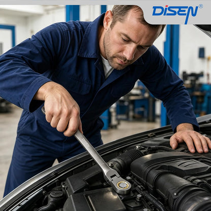 DISEN 24-Piece SAE & Metric Flex-Head Ratcheting Wrench Set, 90-Tooth CR-V Steel, Nickel Plated with Storage Rack