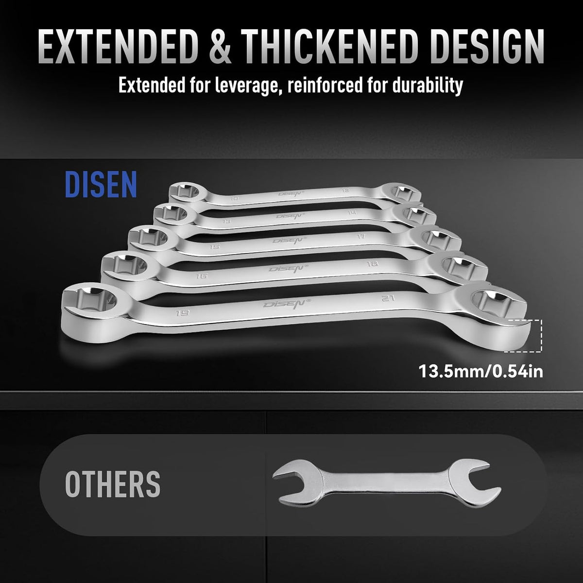 DISEN 16-Piece SAE & Metric Flare Nut Wrench Set, CR-V Steel Brake Line Wrenches with PTFE Tape
