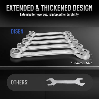 DISEN 16-Piece SAE & Metric Flare Nut Wrench Set, CR-V Steel Brake Line Wrenches with PTFE Tape