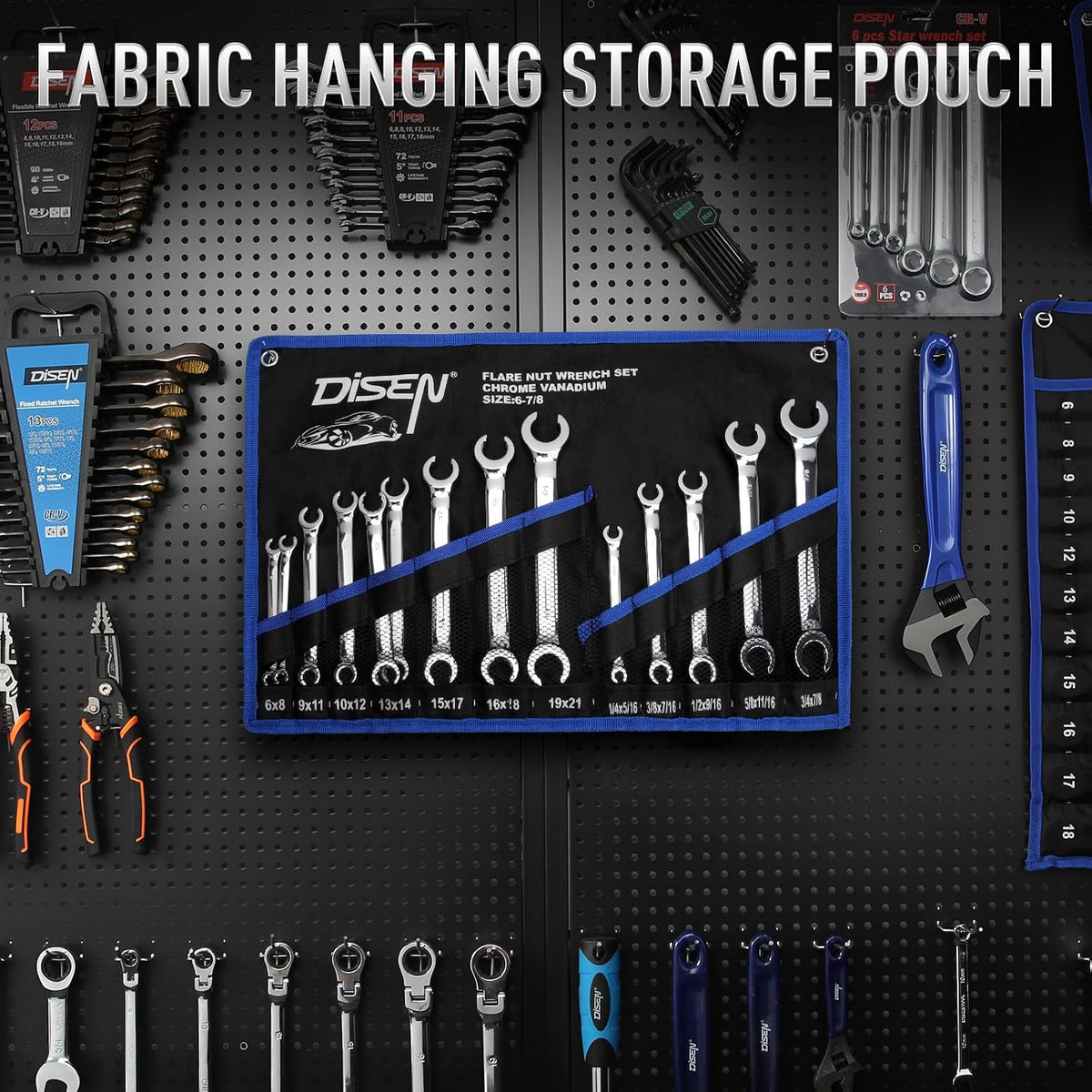 DISEN 16-Piece SAE & Metric Flare Nut Wrench Set, CR-V Steel Brake Line Wrenches with PTFE Tape