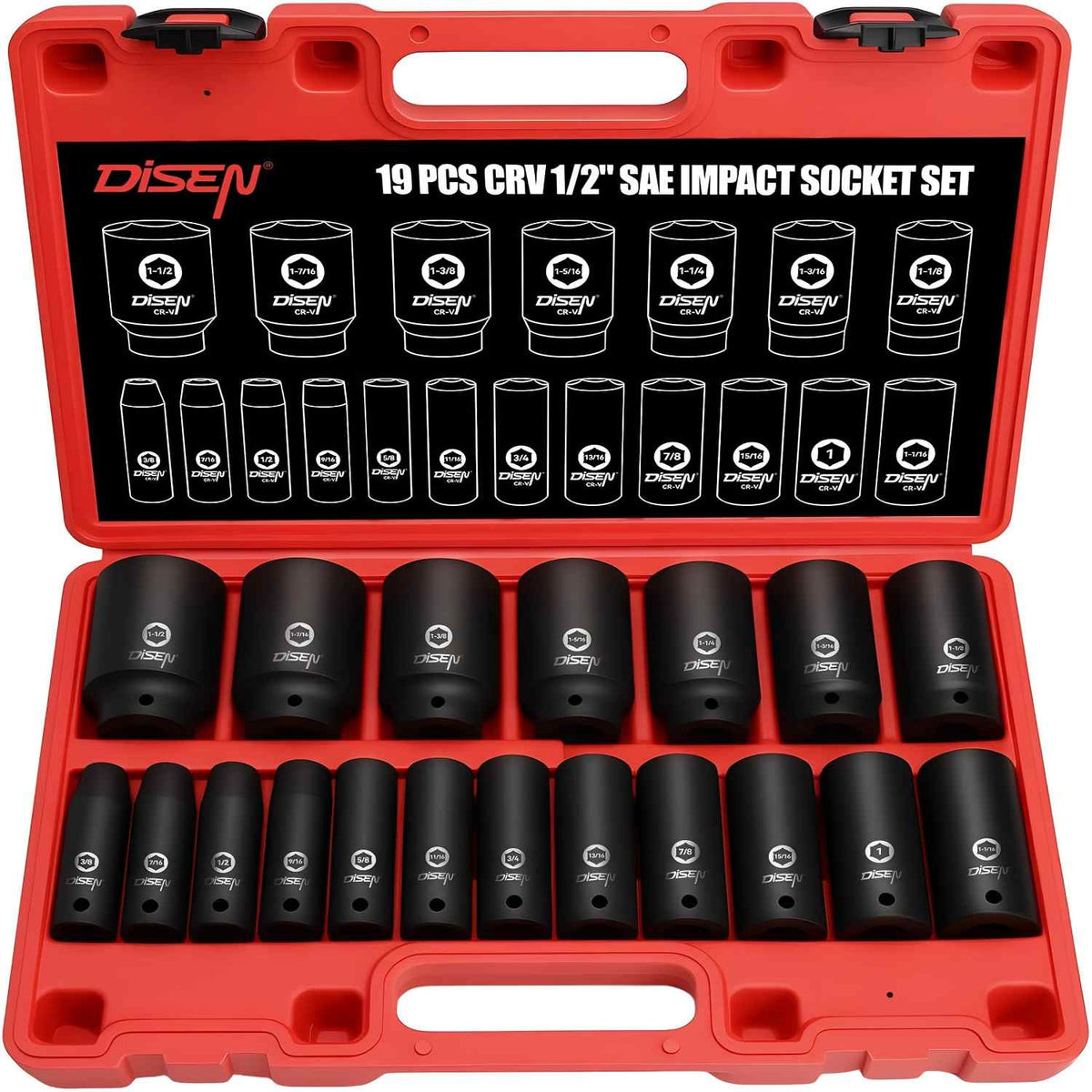 DISEN 32-Piece Black HEX Bit Impact Socket Set, SAE & Metric Allen Sockets