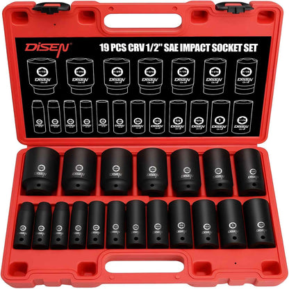 DISEN 32-Piece Black HEX Bit Impact Socket Set, SAE & Metric Allen Sockets