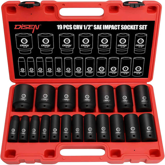 DISEN 32-Piece Black HEX Bit Impact Socket Set, SAE & Metric Allen Sockets