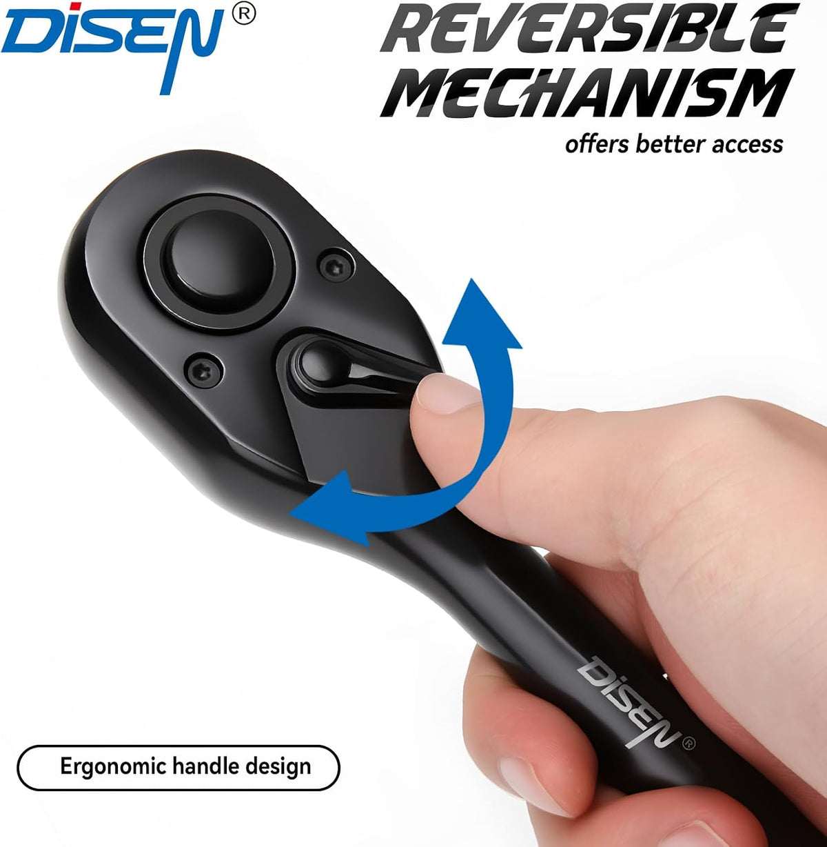 DISEN  Black Ratchet Wrench Set | 3-Piece, 1/4", 3/8" & 1/2" Drive Ratchet Handle, 90-Tooth