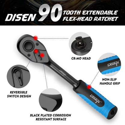 DISEN  Black Ratchet Wrench Set | 3-Piece, 1/4", 3/8" & 1/2" Drive Ratchet Handle, 90-Tooth