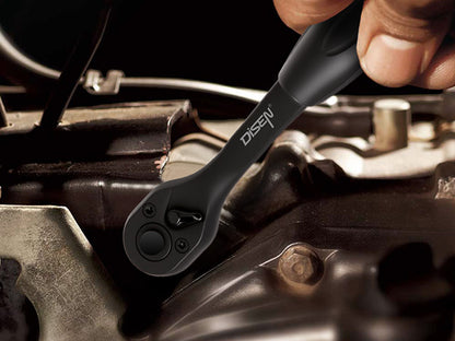 DISEN  Black Ratchet Wrench Set | 3-Piece, 1/4", 3/8" & 1/2" Drive Ratchet Handle, 90-Tooth