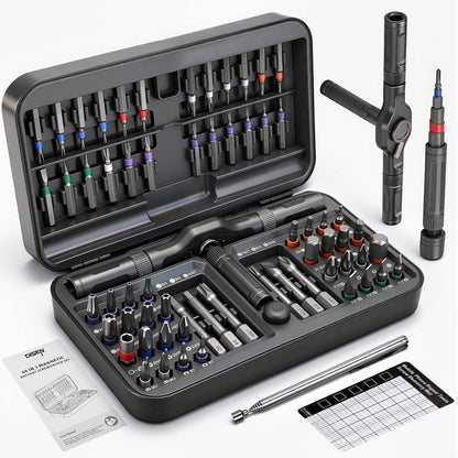 DISEN 68-Piece Ratcheting Screwdriver Set, T-Handle, 58-Tooth Ratchet, 42 S2 Steel Bits