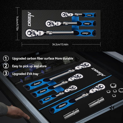 DISEN Extendable Flex-Head Ratchet Wrench Set | 3-Piece, 1/4", 3/8" & 1/2" Drive Ratchet Handles，72-Tooth