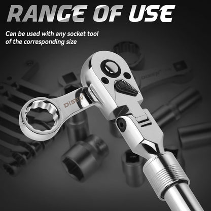 DISEN Extendable Flex-Head Ratchet Wrench Set | 3-Piece, 1/4", 3/8" & 1/2" Drive Ratchet Handles，72-Tooth
