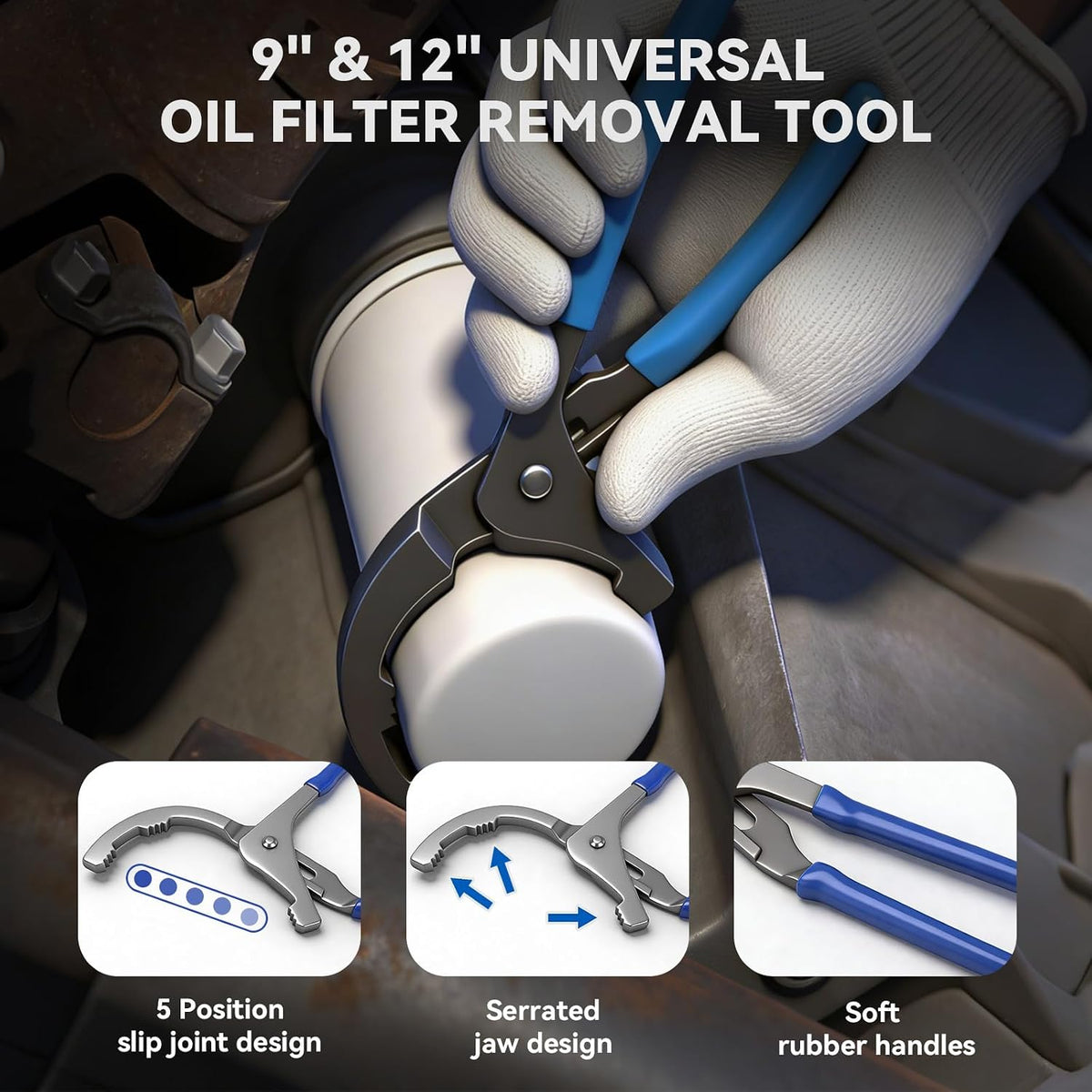 DISEN 8-Piece Oil Filter Wrench Set, Adjustable 3-Jaw Removal Tools, 2-3/4"–5-1/4" with Storage Case