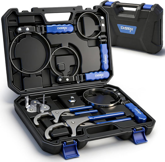 DISEN 8-Piece Oil Filter Wrench Set, Adjustable 3-Jaw Removal Tools, 2-3/4"–5-1/4" with Storage Case